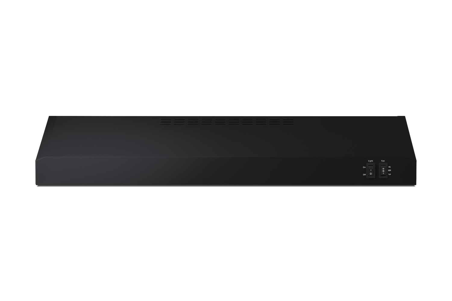 30 inch wide ADA compliant under cabinet convertible range hood for ducted or ductless use in black, made in North America with a remote wall switch